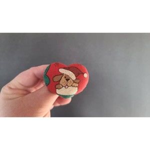 Christmas Dog Heart Shaped Fabric Brooch
